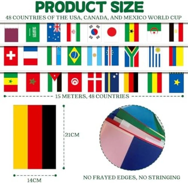 World Cup 48 Countries String Flags & Match Schedule Poster Combo Set, 15m Rectangular International Bunting Flags for Bar Party  Decor - Image 3
