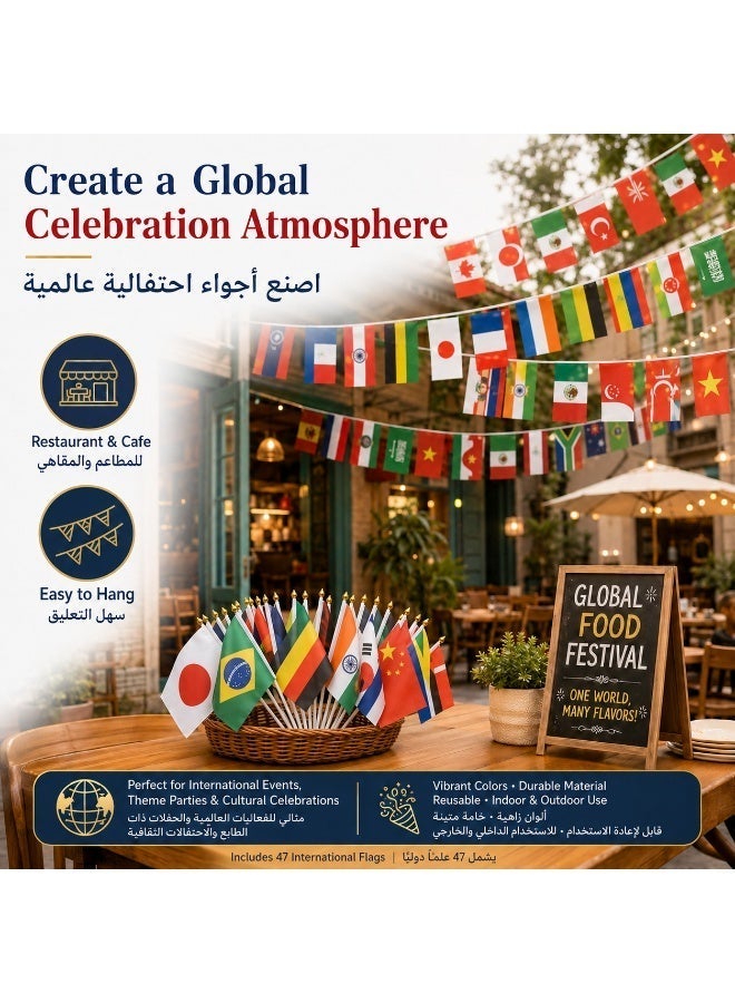 International String Flags Banner 47 Countries, 15m WorldNational Flag Bunting Garland, Multicultural Party Decorations for School, Classroom, Restaurant, Bar, Sports Events and Outdoor Festivals - Image 4