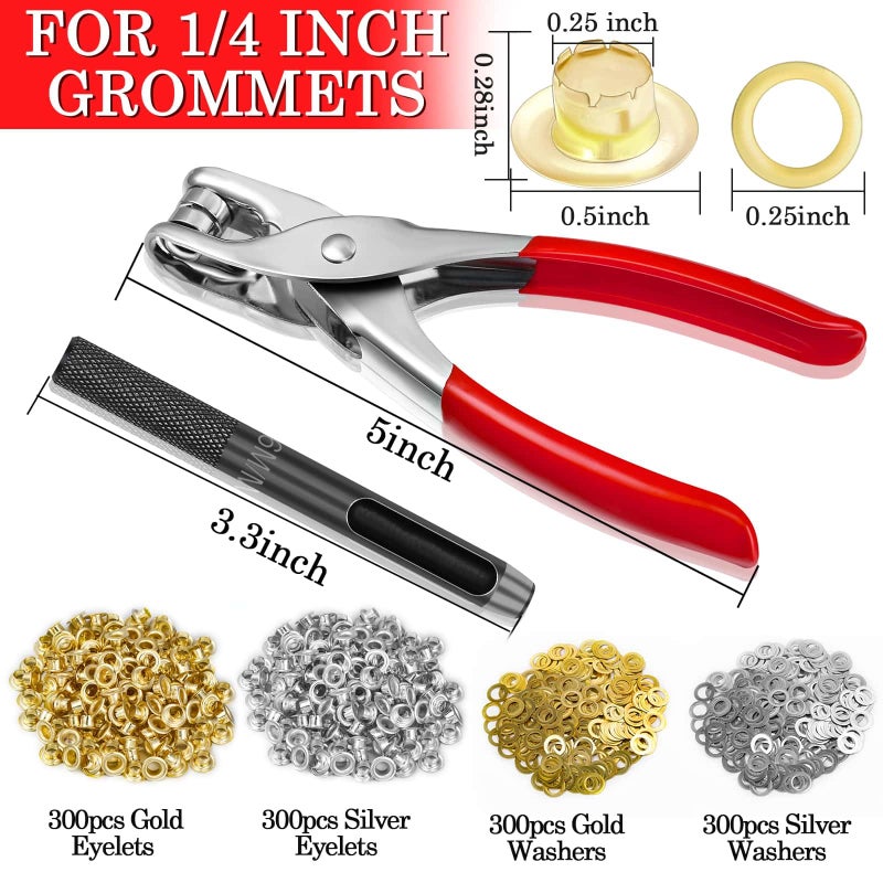 Caffox 1200PCS Eyelet Grommet Tool Kit, Caffox 1/4 Inch Grommet Eyelet Plier 6mm Metal Eyelets and Washers for Fabric Hole Punch Grommet Pliers for Leather Clothes Belt - Image 2