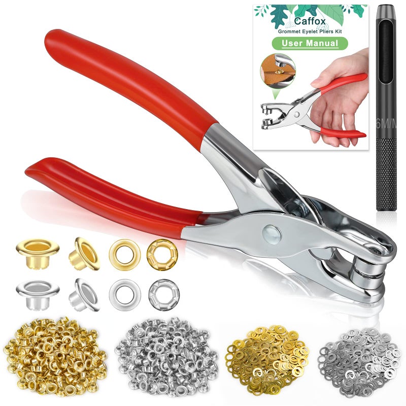Caffox 1200PCS Eyelet Grommet Tool Kit, Caffox 1/4 Inch Grommet Eyelet Plier 6mm Metal Eyelets and Washers for Fabric Hole Punch Grommet Pliers for Leather Clothes Belt - Image 1