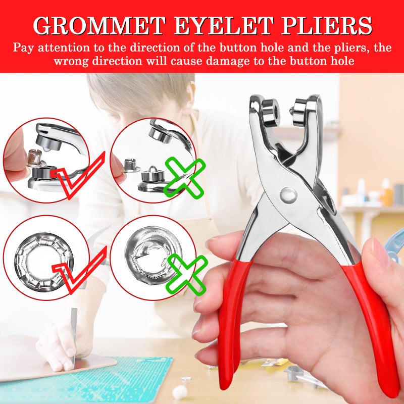 Caffox 1200PCS Eyelet Grommet Tool Kit, Caffox 1/4 Inch Grommet Eyelet Plier 6mm Metal Eyelets and Washers for Fabric Hole Punch Grommet Pliers for Leather Clothes Belt - Image 4