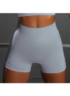 Winter New Seamless Yoga Suit Back Beauty Sports Fitness Wear European American Style Booty Lifting Pants Yoga Set Combination Shorts-Blue Gray