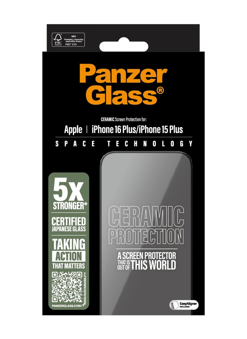 PanzerGlass® Ceramic Screen Protector for Apple iPhone 16 Plus, EasyAligner, 5X Strength Japanese Glass-Ceramics, High Scratch Resistance, Impact Resistant