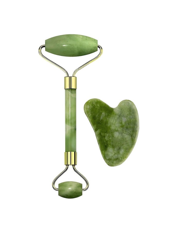 Face Massager Best Natural Green Jade Roller Gua Sha Skin Care Thin Face Guasha Scraping Board - Image 1