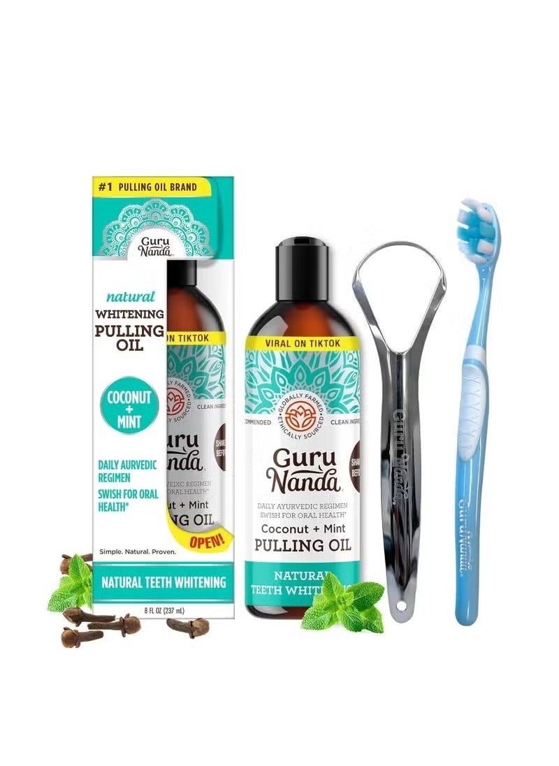 GuruNanda GuruNanda Coconut Oil Pulling, Fresh Breath & Whitening Mouthwash, 7 Essential Oils & Vitamins for Happy Teeth & Gums, Alcohol-Free, 8 oz  - Image 1