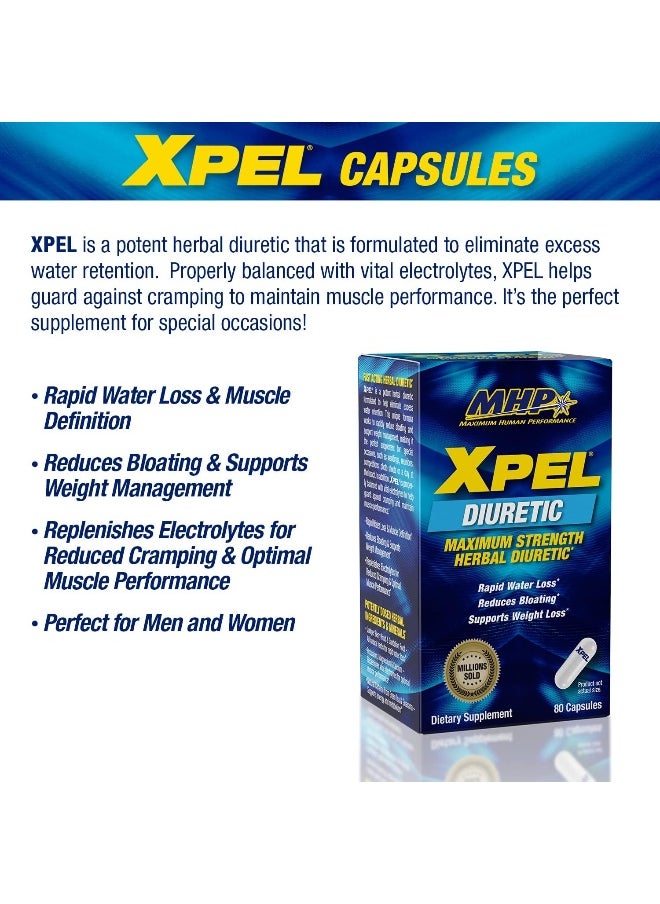 Maximum Human Performance Mhp Xpel Maximum Strength Diuretic Capsules, 80 Count (Pack Of 2) (Packaging May Vary)  - Image 2