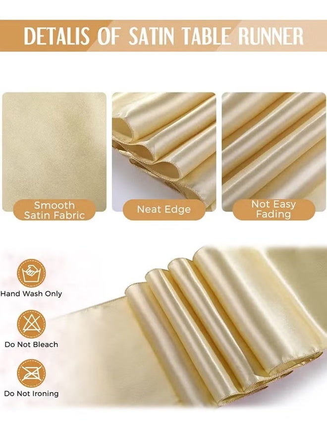 بوكسفالزور مفرش طاولة وعلم طاولة للاستخدام مرة واحدة، طقم مفرش طاولة أبيض وذهبي مع مفرش ساتان - 54 × 108 بوصة، متين وأنيق، سهل التنظيف، مثالي للطاولات المستديرة/المستطيلة - مثالي لحفلات الزفاف والحفلات والتجمعات العائلية - Image 3