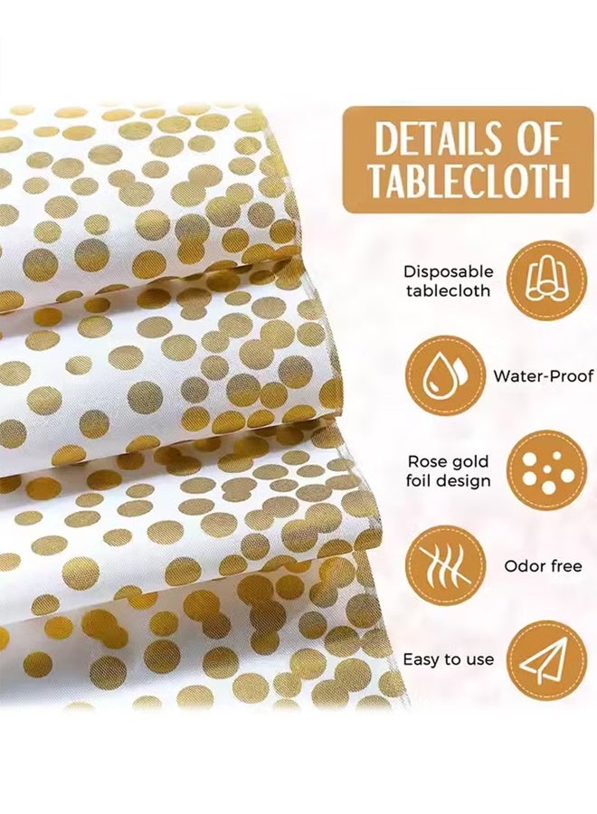 بوكسفالزور مفرش طاولة وعلم طاولة للاستخدام مرة واحدة، طقم مفرش طاولة أبيض وذهبي مع مفرش ساتان - 54 × 108 بوصة، متين وأنيق، سهل التنظيف، مثالي للطاولات المستديرة/المستطيلة - مثالي لحفلات الزفاف والحفلات والتجمعات العائلية - Image 4