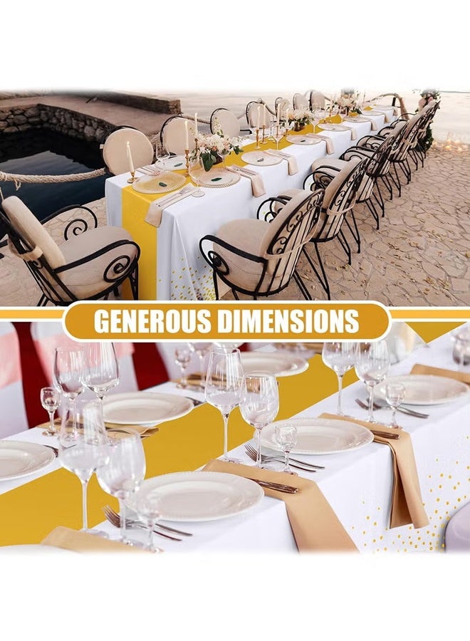 بوكسفالزور مفرش طاولة وعلم طاولة للاستخدام مرة واحدة، طقم مفرش طاولة أبيض وذهبي مع مفرش ساتان - 54 × 108 بوصة، متين وأنيق، سهل التنظيف، مثالي للطاولات المستديرة/المستطيلة - مثالي لحفلات الزفاف والحفلات والتجمعات العائلية - Image 5