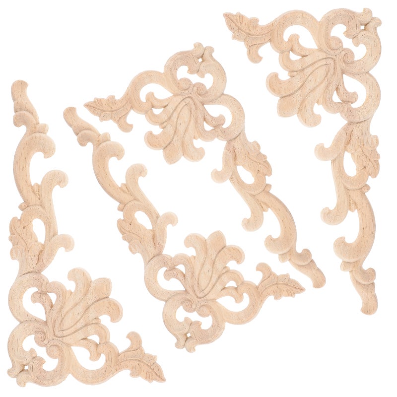 8 pcs Wood Appliques Decorative Wood Trim Carvings Overlays Wood Carved Onlays Appliques - Image 1