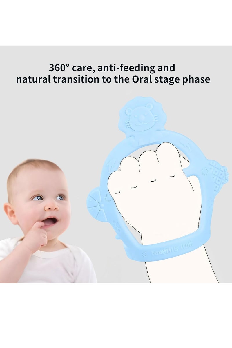 Flushrenic 2pcs Baby Teething Set, Includes Chew Toy and Teething Glove, Chew Toys for Baby Boys and Girls, to Prevent Finger Sucking, The teething mitten set both perfectly sized for babies aged 0-6 months，The gloves are designed with cutouts -Blue - Image 5