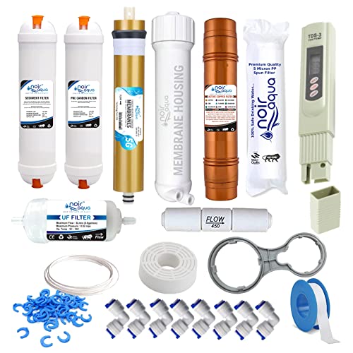 Noir Aqua Complete 1 year Maintenance Service Replacement Kit for RO Water Purifier with Active Copper Filter cartridge of 100 GPD Membrane 3000 TDS, (15 items with TDS Meter) - Image 1
