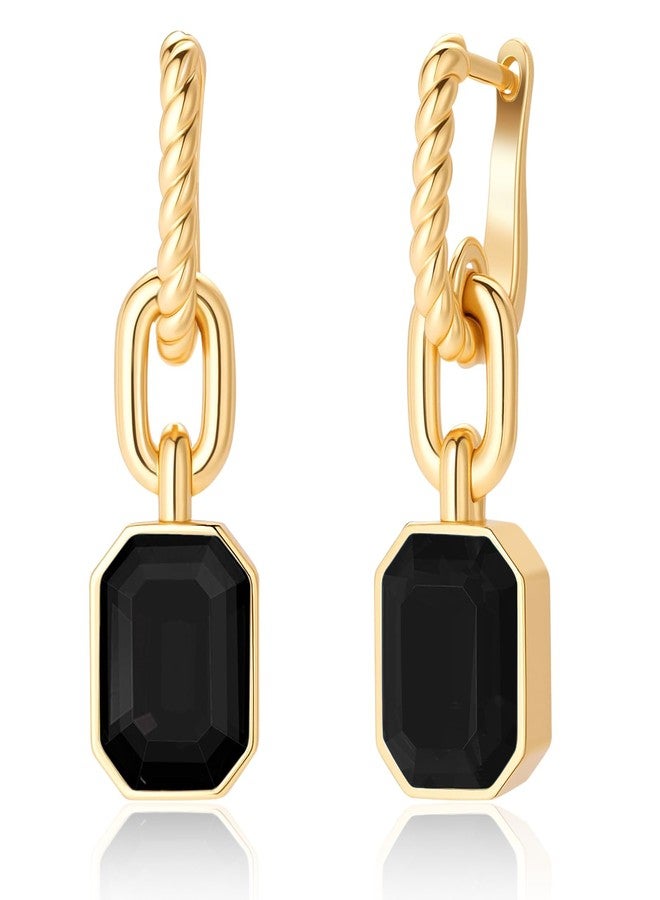 Lourny Birthstone Crystal Dangle Drop Earrings, 18K Gold Plated Huggie Hoop Hypoallergenic Earring Jewelry Gifts for Women, Brass, No Gemstone - Image 1
