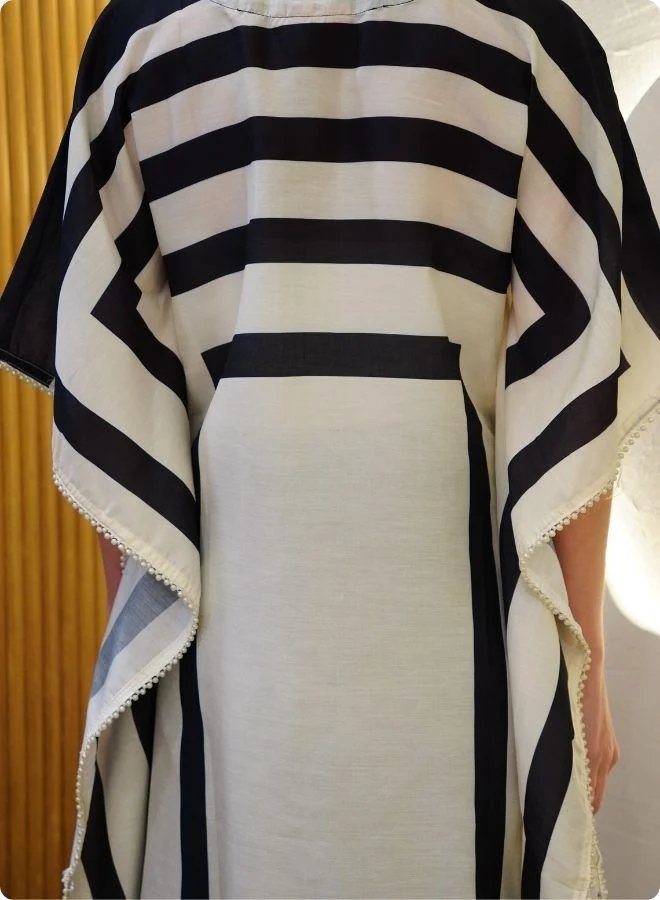 #Be Black and White Geometric Stripe Kaftan Set