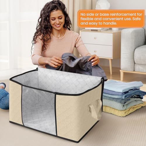 Fab totes 4 Pack Clothes Storage, Foldable Thick Fabric Blanket Storage Bags, Containers for Organizing Bedroom, Closet, Clothing, Comforter, Organization with Handle,Beige - Image 3