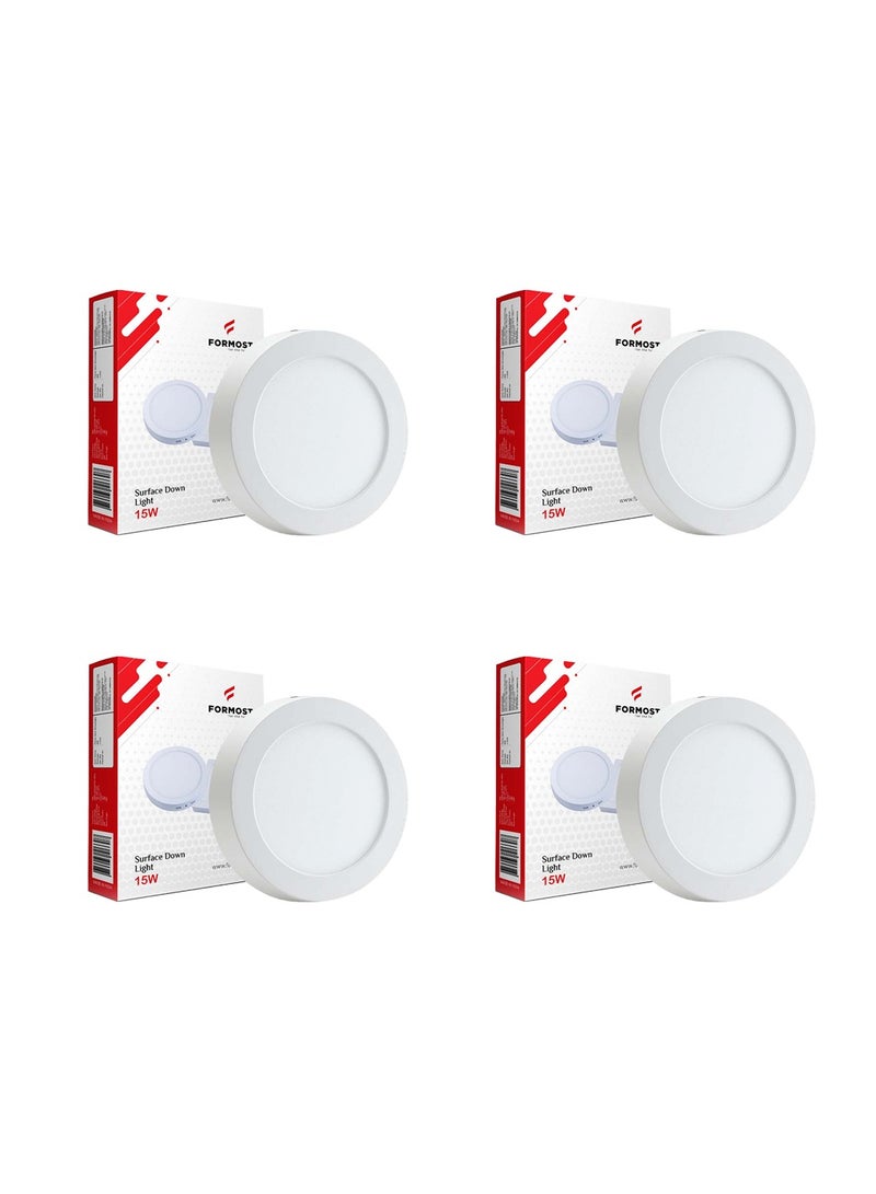 FORMOST FORMOST Surface Down Light LED Round 15W| Surge Protection Upto 4KV | Long Lasting Downlighter for Home Shops and Hotels Ceiling | Durable and Sustainable | 2 Years Warranty | Warm White | Pack of 4  - Image 1