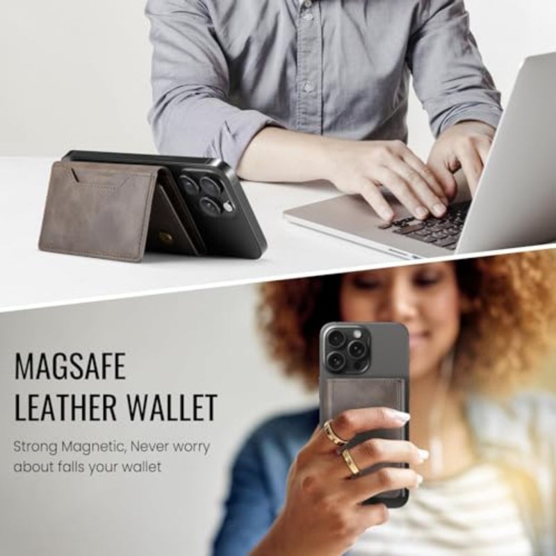 متوافق مع محفظة Mag-safe، مغناطيسية قوية، جلد نباتي، حامل محفظة iPhone مع 8 فتحات للبطاقات، متوافق مع سلسلة 16/15/14/13/12 Pro Max Plus بلون القهوة - Image 5