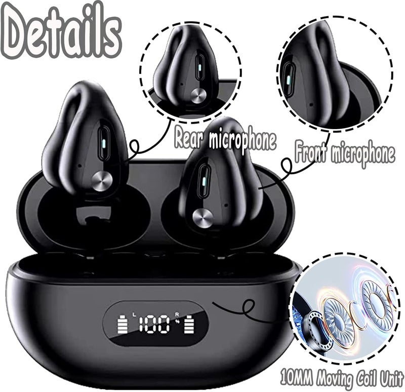 woobles Wireless Bone Ear Clip Conduction Headphones,Wireless Bone Headphones, Mini Bone Conduction Headset, Open Ear Headphones Bluetooth, Ear-Clip Bone Headphones (Black-with Screen) Black-with screen - Image 5