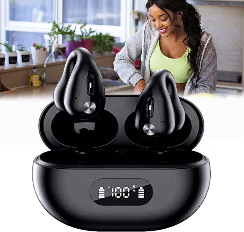 woobles Wireless Bone Ear Clip Conduction Headphones,Wireless Bone Headphones, Mini Bone Conduction Headset, Open Ear Headphones Bluetooth, Ear-Clip Bone Headphones (Black-with Screen) Black-with screen - Image 3