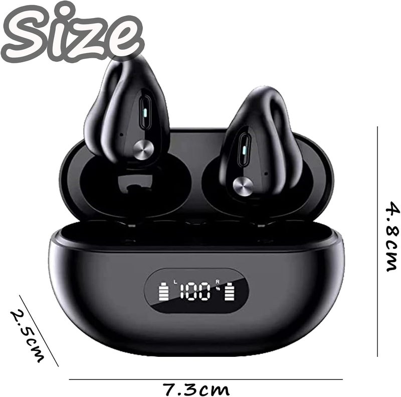 woobles Wireless Bone Ear Clip Conduction Headphones,Wireless Bone Headphones, Mini Bone Conduction Headset, Open Ear Headphones Bluetooth, Ear-Clip Bone Headphones (Black-with Screen) Black-with screen - Image 4