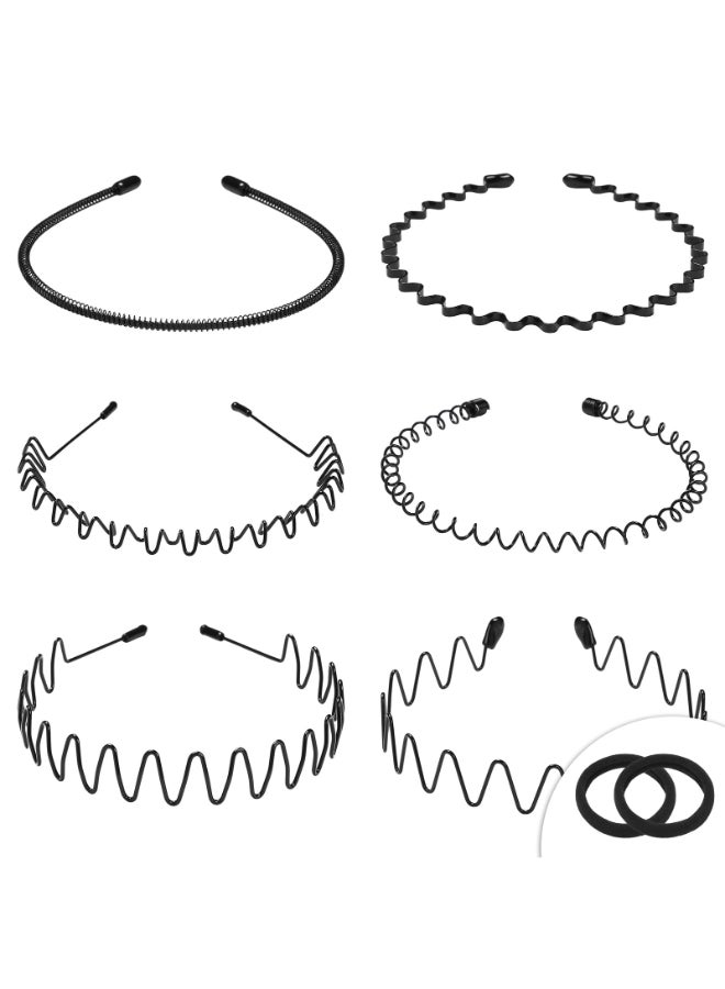 WantGor Metal Headbands 6 Packs Fashion Unisex Black Hairband Spring Wave Non Slip Sports Headwear Hair Hoop Hair Accessories 8 Pack - Image 2