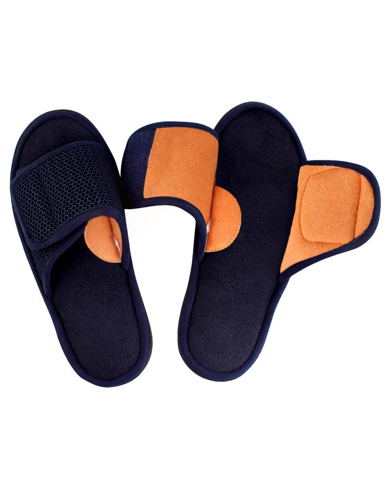 WALKFUN Adjustable House Slippers for Men Open Toe Breathable Indoor Slip on Mens Slides Sandals with Memory Foam for Bedroom,Patio(7-8,NAVY BLUE) - Image 1