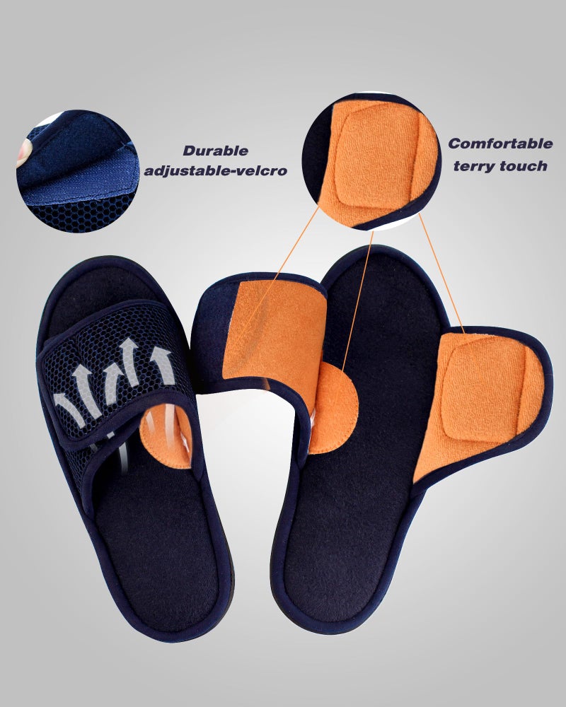 WALKFUN Adjustable House Slippers for Men Open Toe Breathable Indoor Slip on Mens Slides Sandals with Memory Foam for Bedroom,Patio(7-8,NAVY BLUE) - Image 3