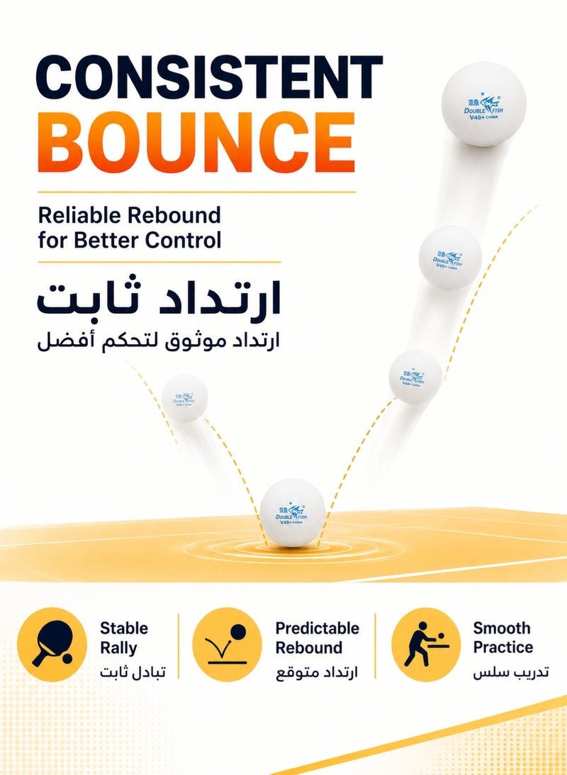 دبل فيش V40+ كرات تنس طاولة مقاس 40+ مم نجمة واحدة، 10 كرات بينج بونج بيضاء للتدريب والتمرين، متينة بارتداد ثابت للاستخدام الداخلي والخارجي - Image 4