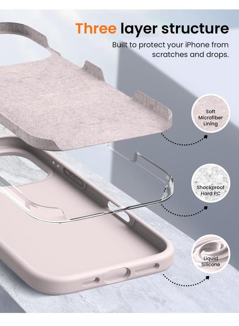 Premium Soft Liquid Silicone Case for iPhone 16 Pro – Silky and Soft Touch Full-Body Protective Bumper (Grey Pink) - Image 4