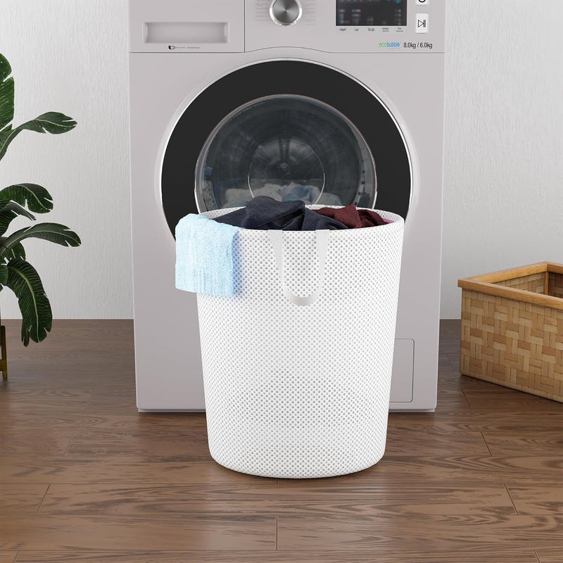 Kuber Industries Kuber Industries Pack of 5 Polyester Mesh Foldable Laundry Bag for Clothes with Handle Dirty Dress Basket for Cloth Storage WasteUsed Clothes Bin for Iron Kids Toys Hamper YZ51 White - Image 2