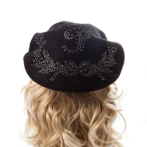 LADYBRO Beret Women Winter Warm Hat for Lady Knit Cap Barrette (Black-Top Rhinestones) - Image 4