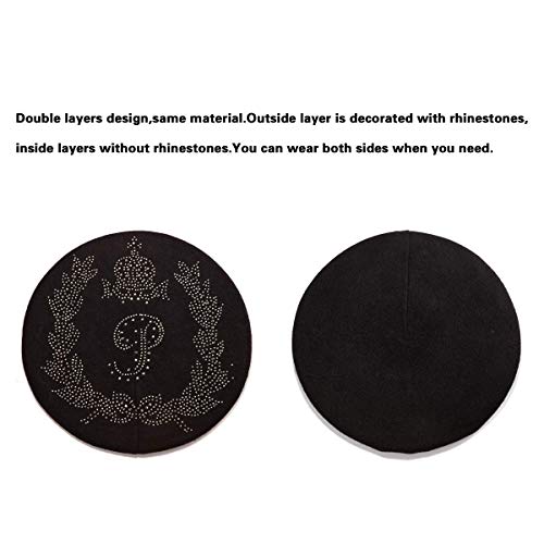 LADYBRO Beret Women Winter Warm Hat for Lady Knit Cap Barrette (Black-Top Rhinestones) - Image 2