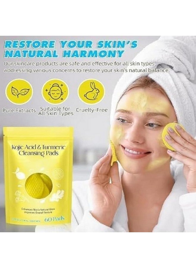 KANAKADHARA Kojic Acid and Turmeric Cleansing Pads with Vitamin B5, Vitamin C, Turmeric Pad Infused Foaming Exfoliating, Turmeric Lemon Chamomile Pads for Face -60PCS (Pack of 1) - Image 2