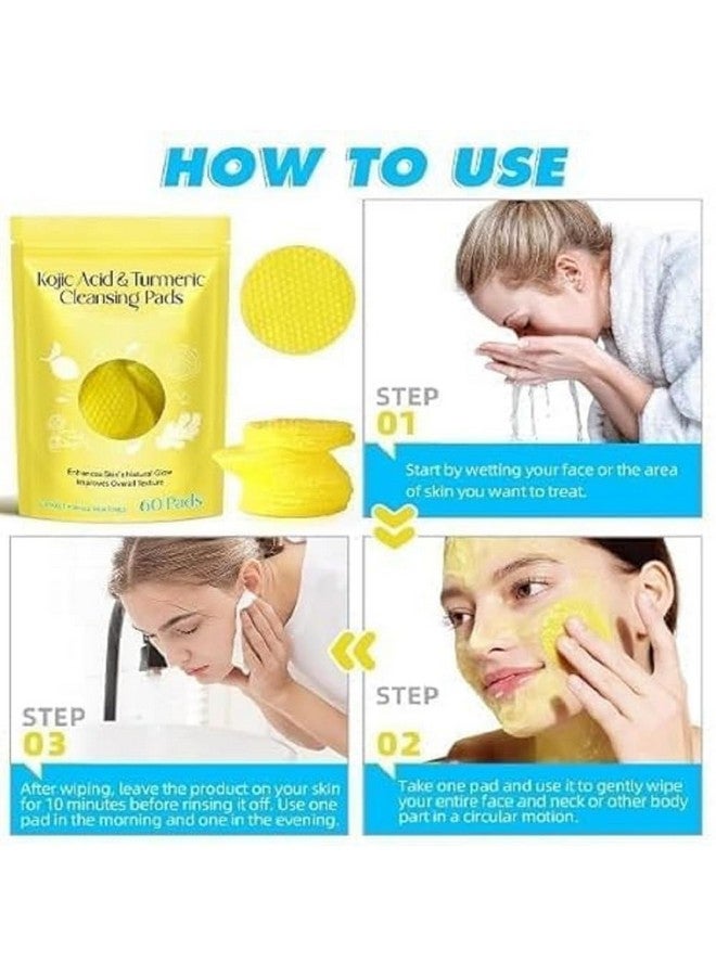 KANAKADHARA Kojic Acid and Turmeric Cleansing Pads with Vitamin B5, Vitamin C, Turmeric Pad Infused Foaming Exfoliating, Turmeric Lemon Chamomile Pads for Face -60PCS (Pack of 1) - Image 3