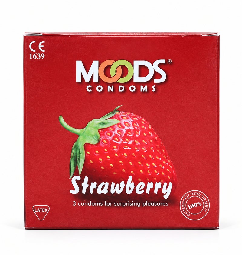 Strawberry Flavoured Condoms, Lubricated Natural Latex Barrier Protection, Pack of 3