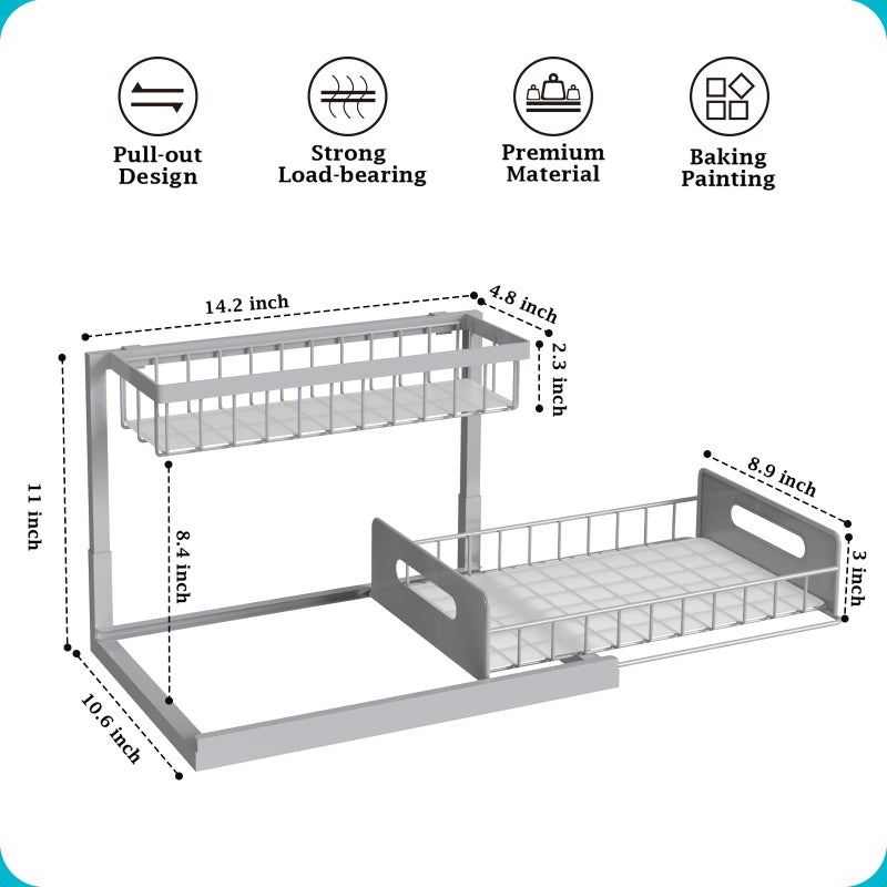 REALINN Under Sink Organizer, Pull Out Cabinet Organizer 2 Tier Slide Out Sink Shelf Cabinet Storage Shelves, Storage for Kitchen Bathroom, Grey, 2 Pack - Image 5