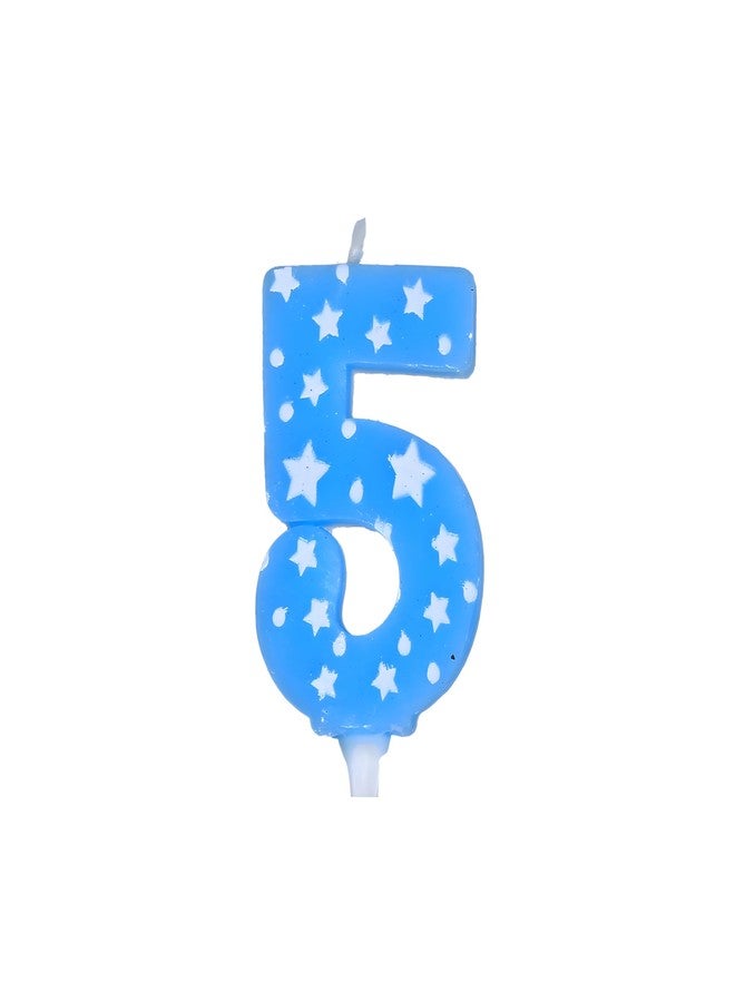 PEPUP Number Candle 5 for Birthday Cake Decoration/Fifth Anniversary Party Celebration Star Blue Colour (Large Size : Width 4.3 x Height 6.3 cm) - Image 1