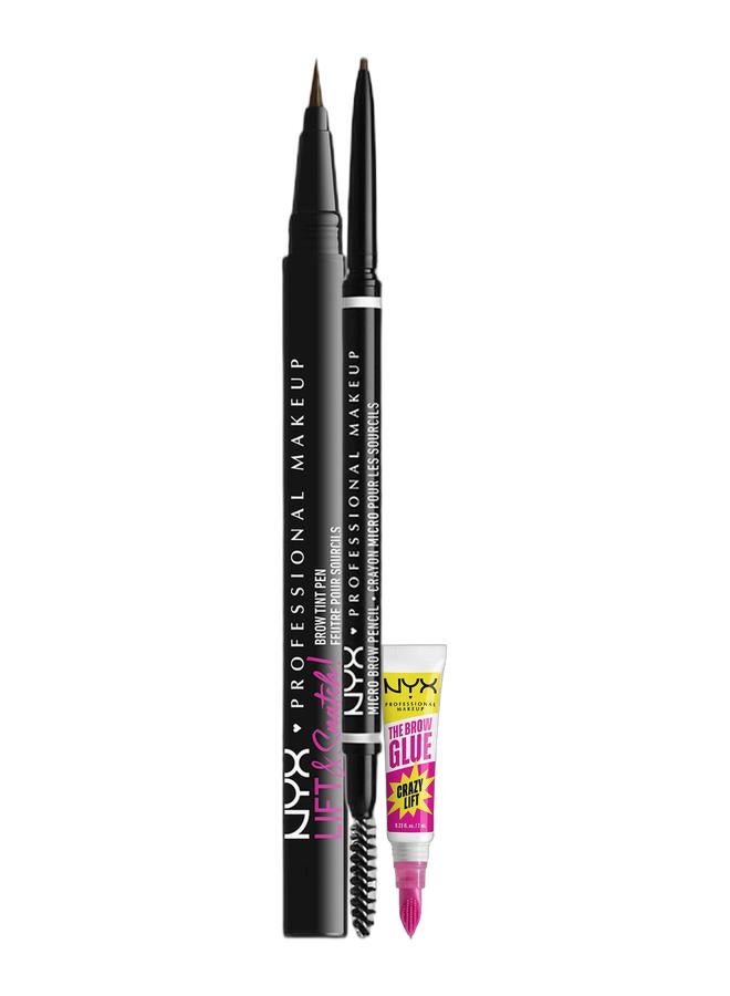 NYX PROFESSIONAL MAKEUP Micro Brow Pencil Ultra-Fine, Dual-Ended, Precise Eyebrow Pencil - Expresso 7 & The Brow Glue Crazy Lift, Brow Lamination Gel, 24H Strong Hold, Built-In Styling Comb & Lift And Snatch Eyebrow Tint Pen 1 Ml #Espresso Bundle - Image 1