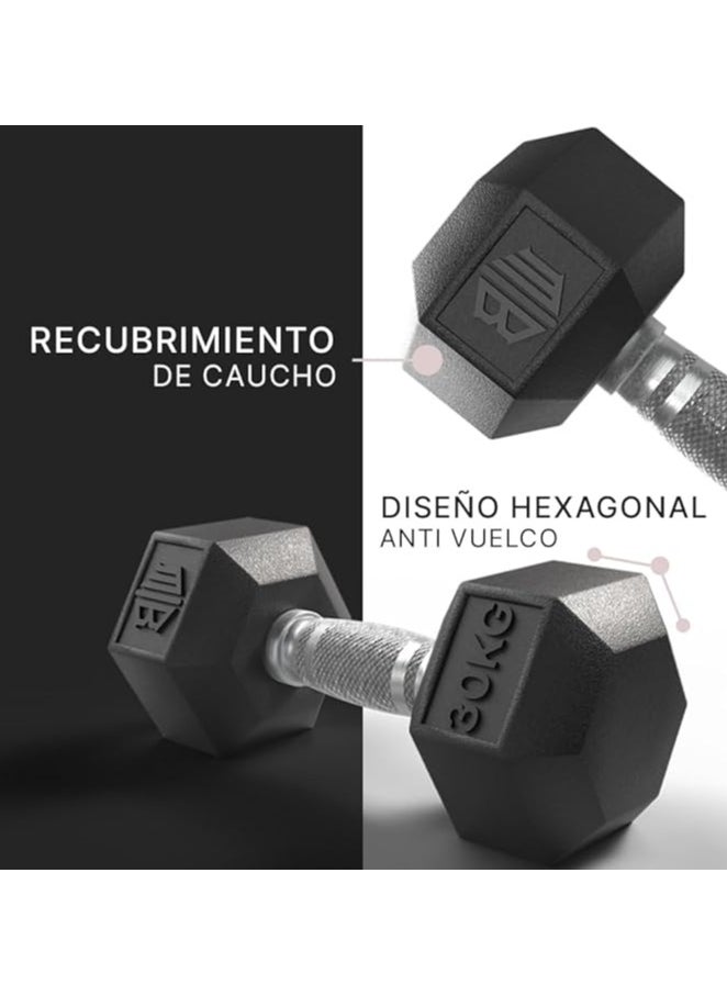Generic - ManiBoom Professional Ergonomic and Non-Slip Rubber Hex Dumbbells with Chrome Bar – Dumbbells and Dumbbells Various Kilos 10 kg 15 kg 20 kg 25 kg 30 kg – Exercise Set - Image 1