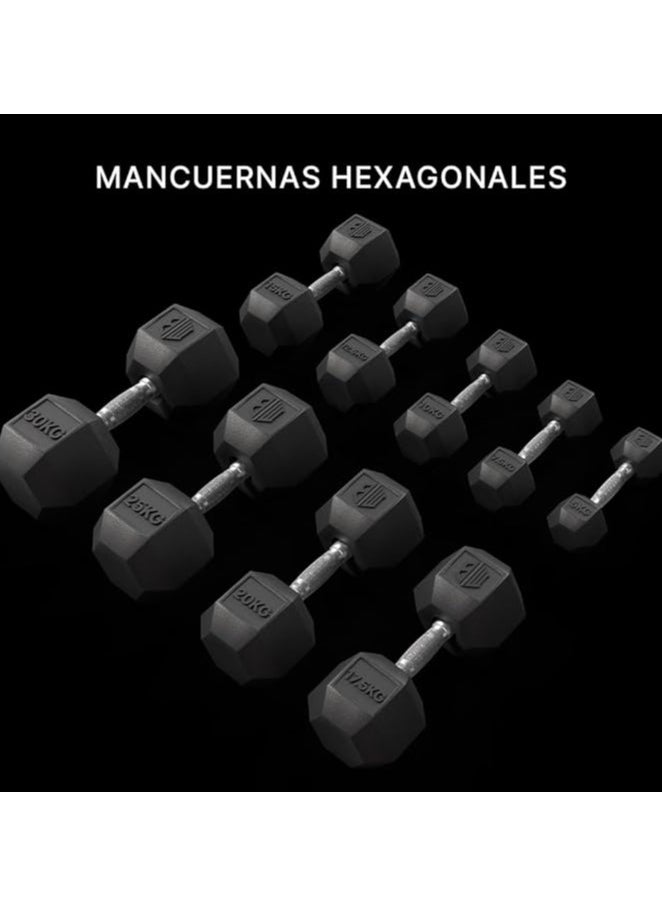 Generic - ManiBoom Professional Ergonomic and Non-Slip Rubber Hex Dumbbells with Chrome Bar – Dumbbells and Dumbbells Various Kilos 10 kg 15 kg 20 kg 25 kg 30 kg – Exercise Set - Image 1