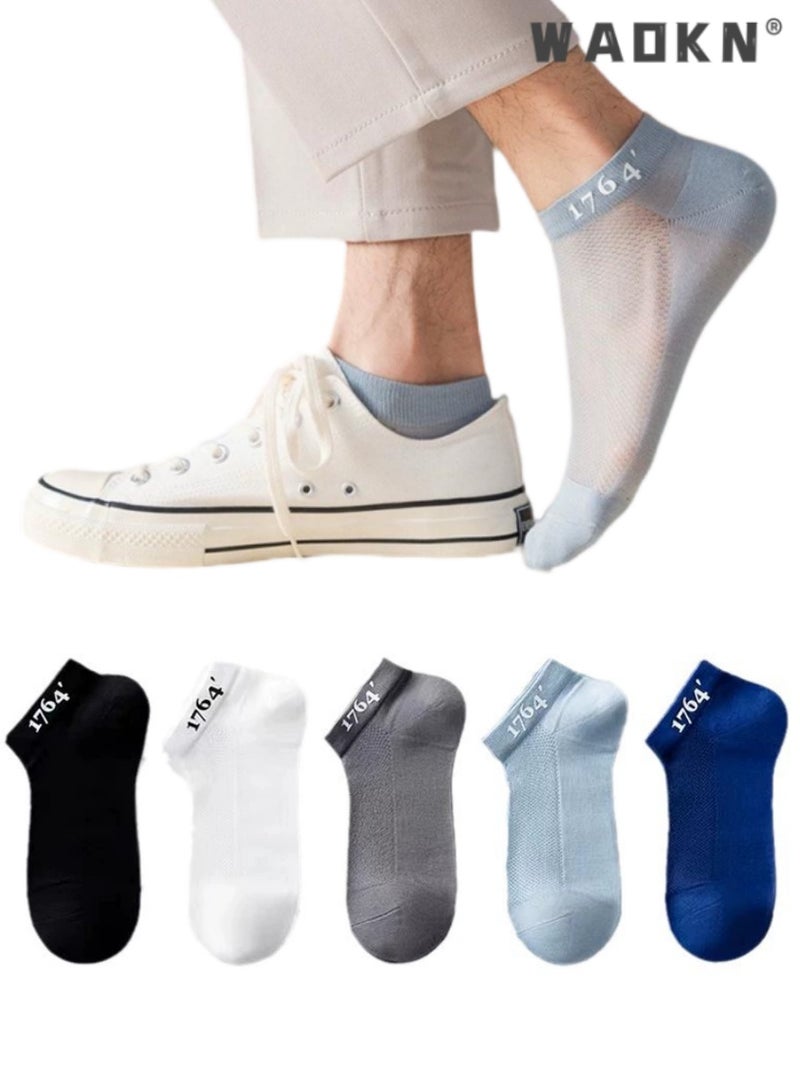 WAOKN No Show Socks for Men, 5 Pairs Men's Breathable Mesh Top Non-Slid Socks Cotton Stripe Low Cut Ankle Fresh Ventilation Athletic Running Sports,for Gym Office & Casual Wear Comfortable Soft Socks - Image 1