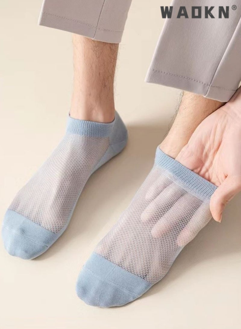 WAOKN No Show Socks for Men, 5 Pairs Men's Breathable Mesh Top Non-Slid Socks Cotton Stripe Low Cut Ankle Fresh Ventilation Athletic Running Sports,for Gym Office & Casual Wear Comfortable Soft Socks - Image 2