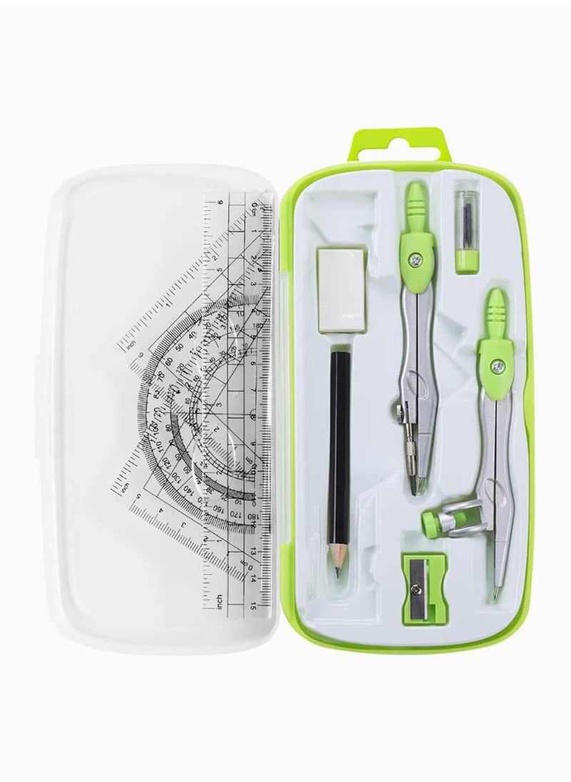 SYOSI - Math Geometry Kit Sets 10 Piece Student Supplies with Shatterproof Storage Box, Includes Rulers, Protractor, Compass, Eraser, Pencil Sharpener, Lead Refills, Pencil, for Drafting and Drawings - Image 1