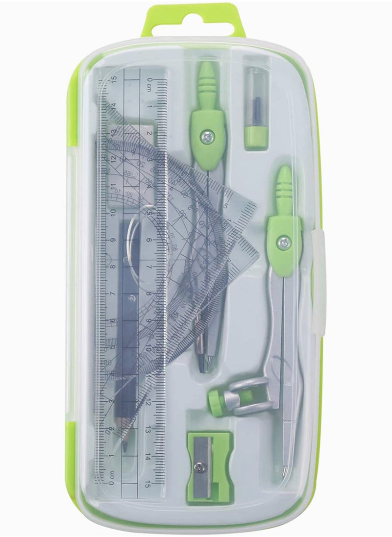 SYOSI - Math Geometry Kit Sets 10 Piece Student Supplies with Shatterproof Storage Box, Includes Rulers, Protractor, Compass, Eraser, Pencil Sharpener, Lead Refills, Pencil, for Drafting and Drawings - Image 1