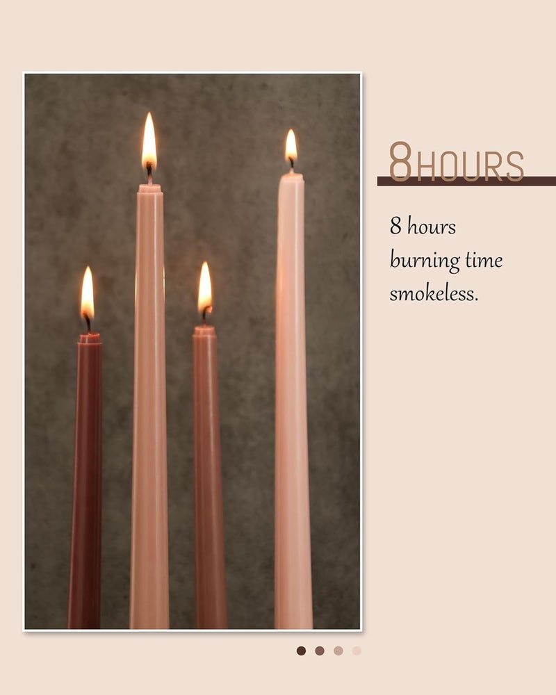 Viyffo Brown Taper Candles - 4 Pack Unscented 12 Inch Tapered Candle sticks - 8 Hours Burn Time-Smokeless, Household, Wedding, Party, and Home Décor Candlesticks - Image 2
