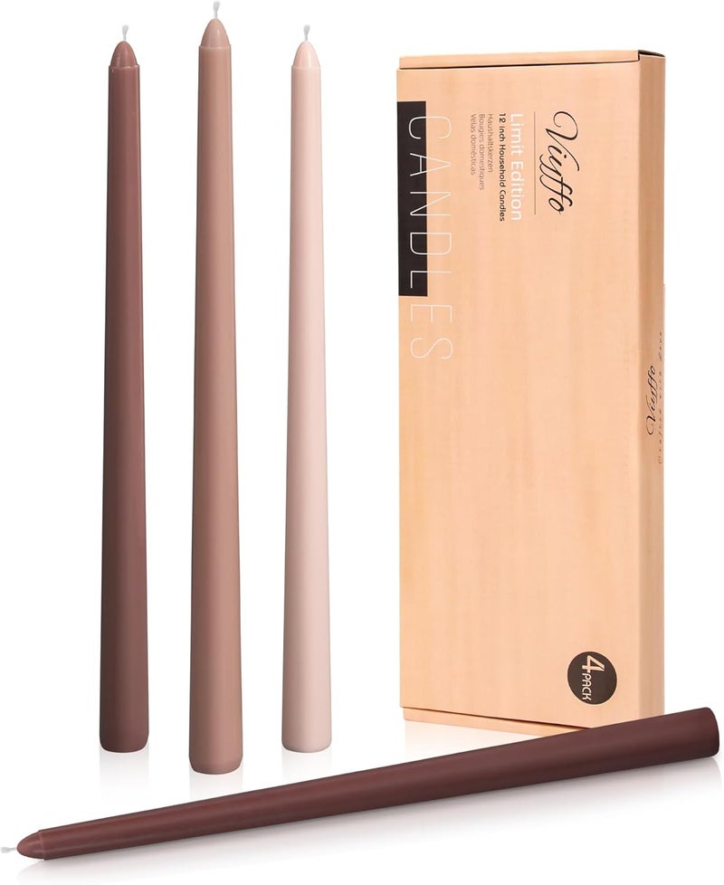 Viyffo Brown Taper Candles - 4 Pack Unscented 12 Inch Tapered Candle sticks - 8 Hours Burn Time-Smokeless, Household, Wedding, Party, and Home Décor Candlesticks - Image 1