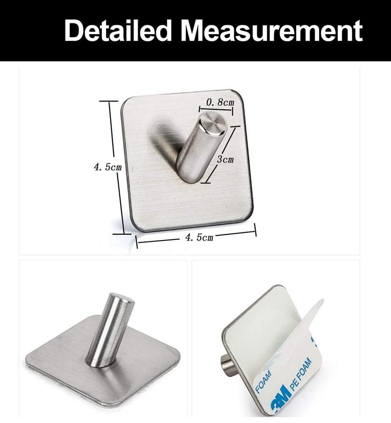 Leeonz Adhesive Silver SUS 304 Stainless Steel Hooks Towel Hooks Heavy Duty Wall Hook for Hanging for Shower Bathroom Kitchen Office Ideal for Robes Towels Clothes Bags Keys HatsSilver6PCS - Image 3