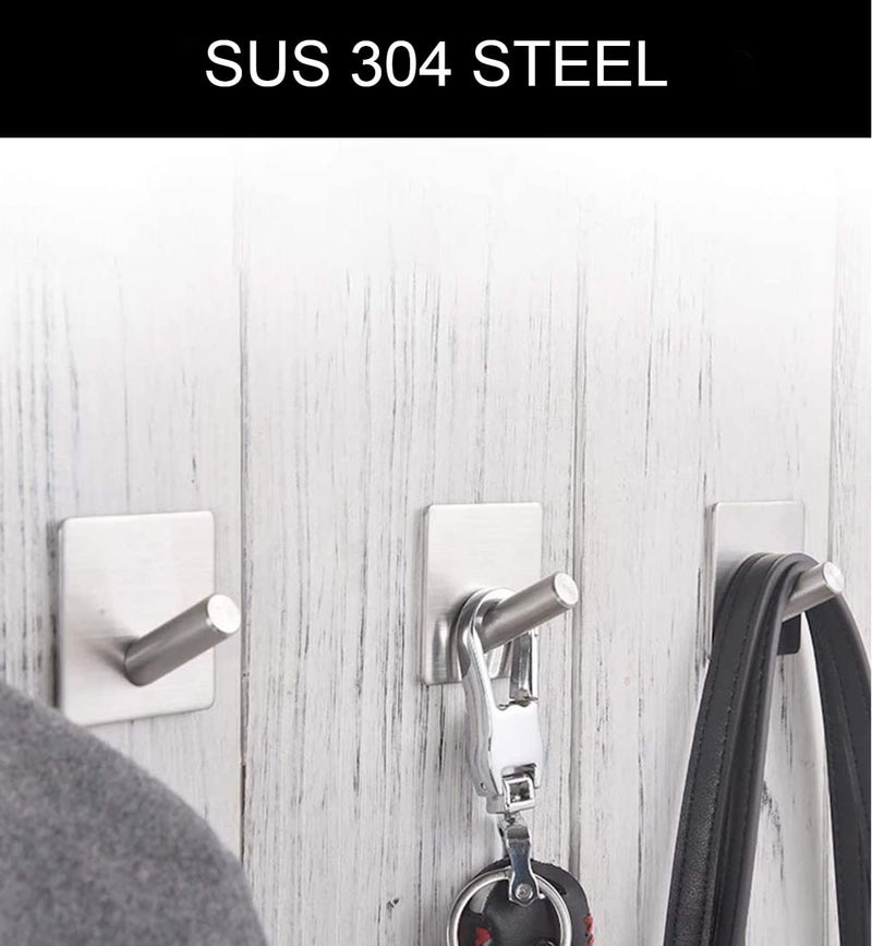 Leeonz Adhesive Silver SUS 304 Stainless Steel Hooks Towel Hooks Heavy Duty Wall Hook for Hanging for Shower Bathroom Kitchen Office Ideal for Robes Towels Clothes Bags Keys HatsSilver6PCS - Image 2