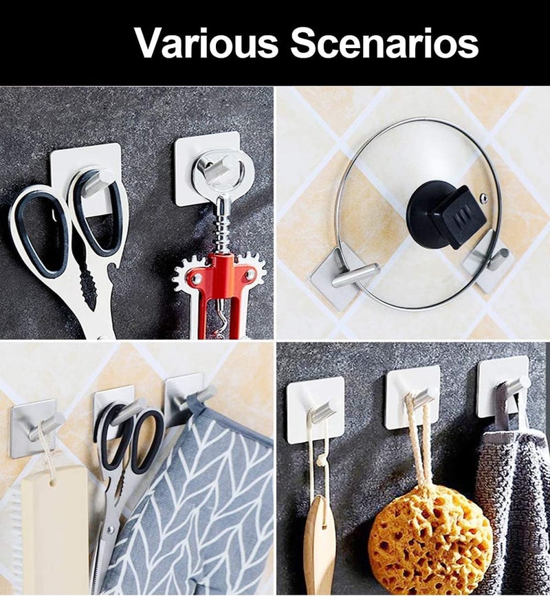 Leeonz Adhesive Silver SUS 304 Stainless Steel Hooks Towel Hooks Heavy Duty Wall Hook for Hanging for Shower Bathroom Kitchen Office Ideal for Robes Towels Clothes Bags Keys HatsSilver6PCS - Image 5