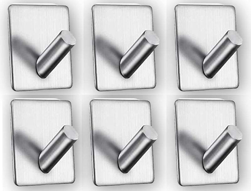 Leeonz Adhesive Silver SUS 304 Stainless Steel Hooks Towel Hooks Heavy Duty Wall Hook for Hanging for Shower Bathroom Kitchen Office Ideal for Robes Towels Clothes Bags Keys HatsSilver6PCS - Image 1
